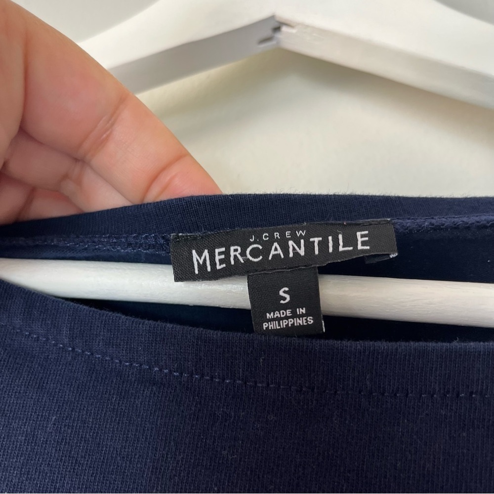 J. Crew Mercantile Navy Long Sleeve Crew Neck Gingham Detail Top Small - Picture 4 of 6